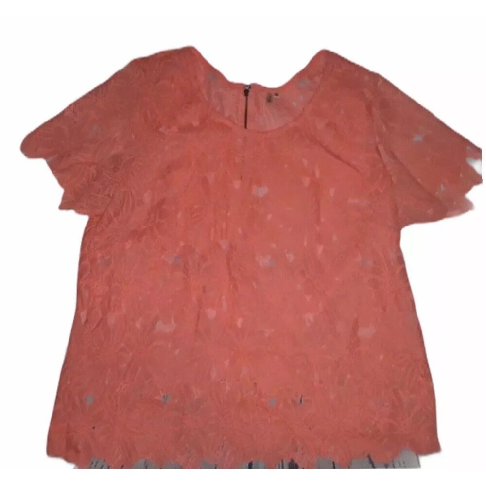 Marisol Orange Sheer Floral Lasercut Short Sleeve Top Plus Size 3X